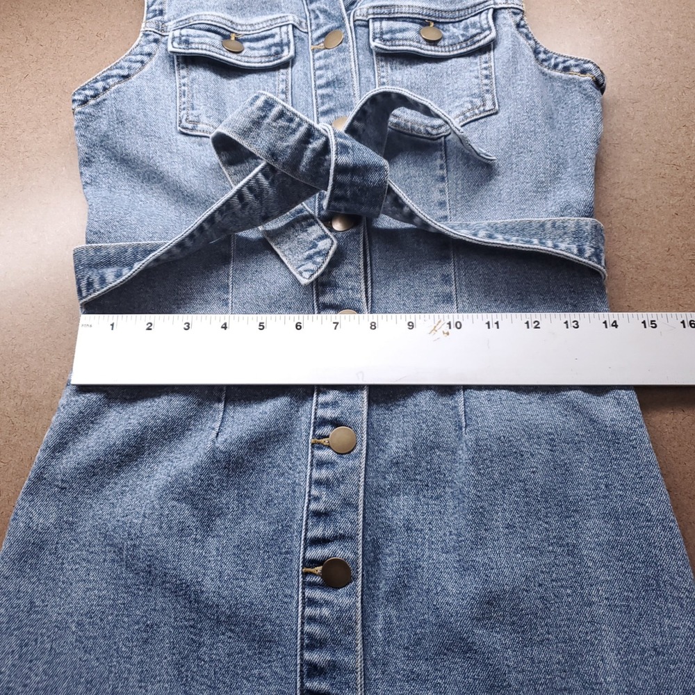 Draper James RSVP Sleeveless Denim Shirt Dress XS Blue Stretch Tie Belt Preppy - Picture 7 of 10